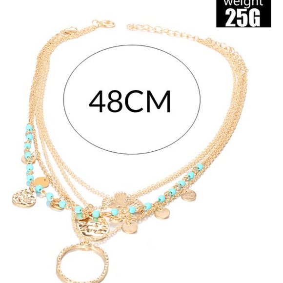 Lady Arya Boho Necklace Layered Festival Aqua & Gold Floral Chain Hammered… - Picture 11 of 11